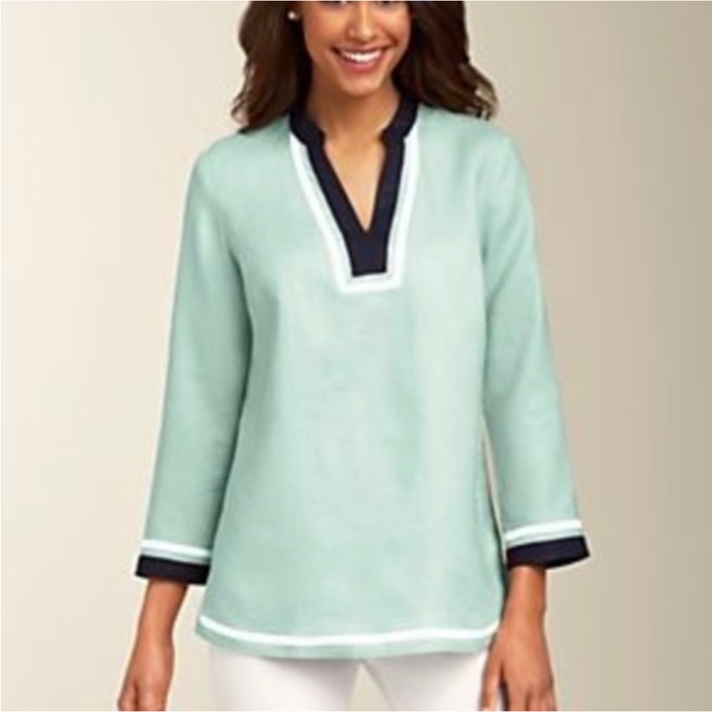 NWT Talbots pale green vneck linen popover tunic
